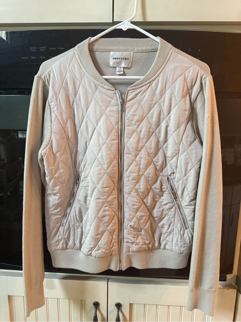 Industry Quilted Bomber Jacket in Light Beige